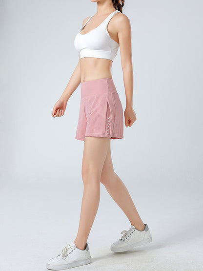 Hollow Pockets Solid Color Split-Side Sports Shorts