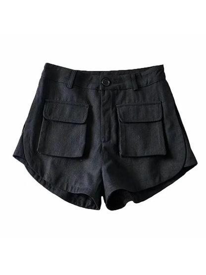 Casual Solid Loose Pockets Shorts Bottoms