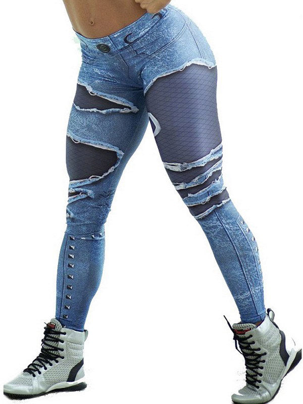 Printed Denim Patchwork Hip-Lift Sport Legging