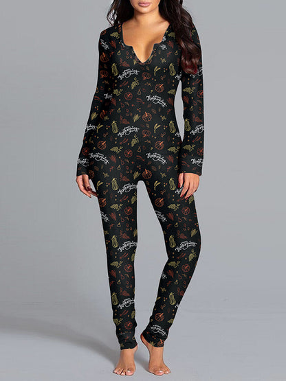 Wrap Halloween Ghost Printed V-Neck Jumpsuits