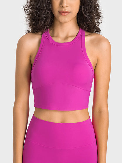 Skinny Wrap Yoga Tops Solid Color Round-Neck Bra