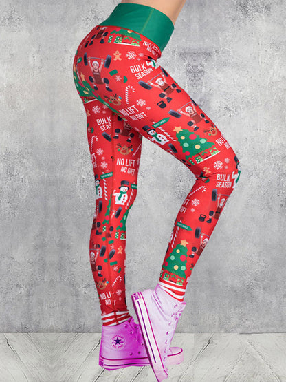 Christmas Print Breathable Wrap Sports Leggings