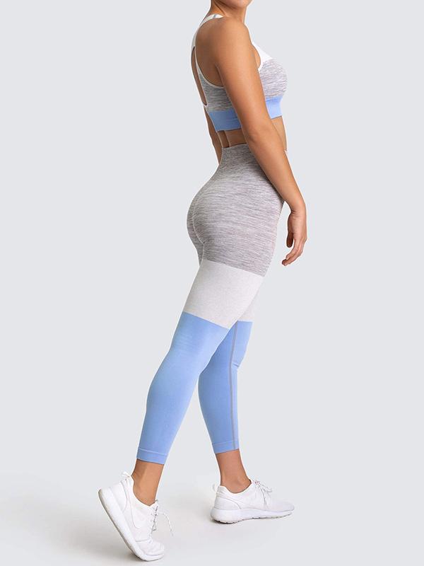 Contrast Color Sleeveless Back Cutouts Yoga Suits