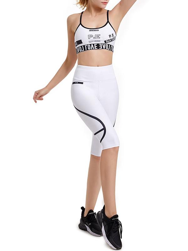 Wrap Printed Letters Spaghetti-Neck Yoga Suits