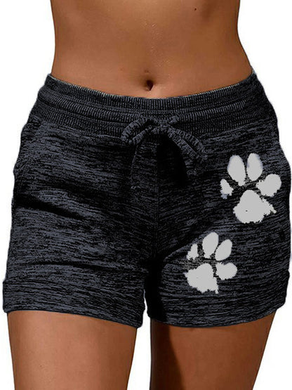 Floral Print Quick-Drying High-Waisted Drawstring Sports Shorts