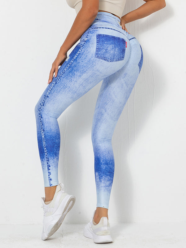 Digital Print Denim Blue Athletics Leggings