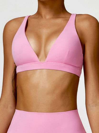 Wrap Backless Solid Color Spaghetti-Neck Sports Bra