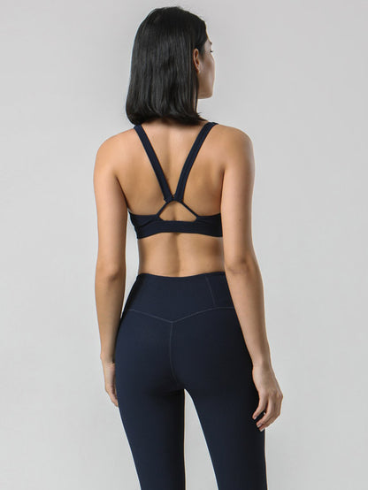 Back Cross Solid Color High-Waisted Bra&Leggings Sports Suits