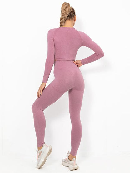 Seamless Solid Long Sleeves Tees&Leggings Yoga Suits