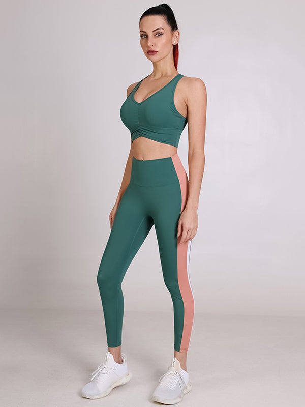 Nude Color Contrast Stitching High Elastic Sports Fitness Suit