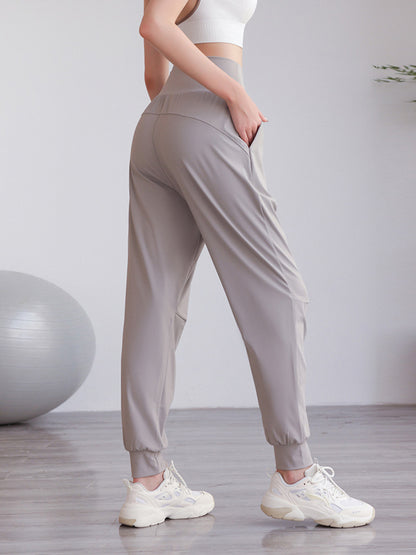 Loose High-Waisted Pockets Solid Color Athletic Pants