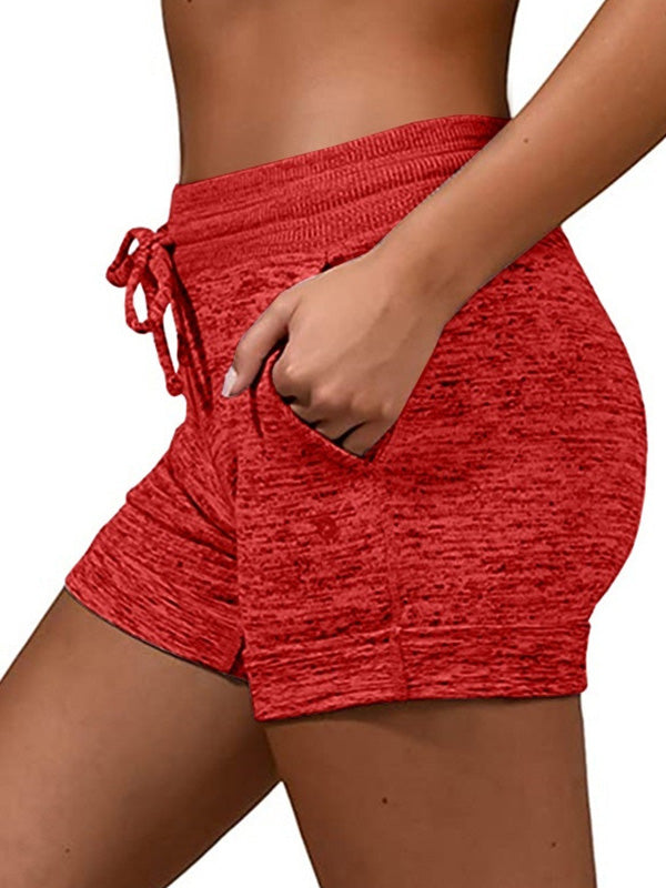 Solid Color Quick-Drying  High-Waisted Drawstring Sports Shorts