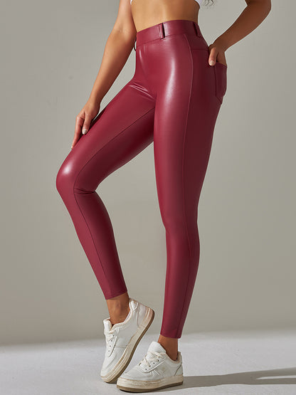 Skinny Wrap Pockets Solid Color Ninth Pants