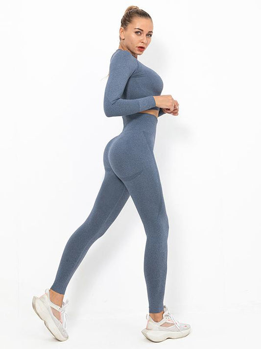 Seamless Solid Long Sleeves Tees&Leggings Yoga Suits