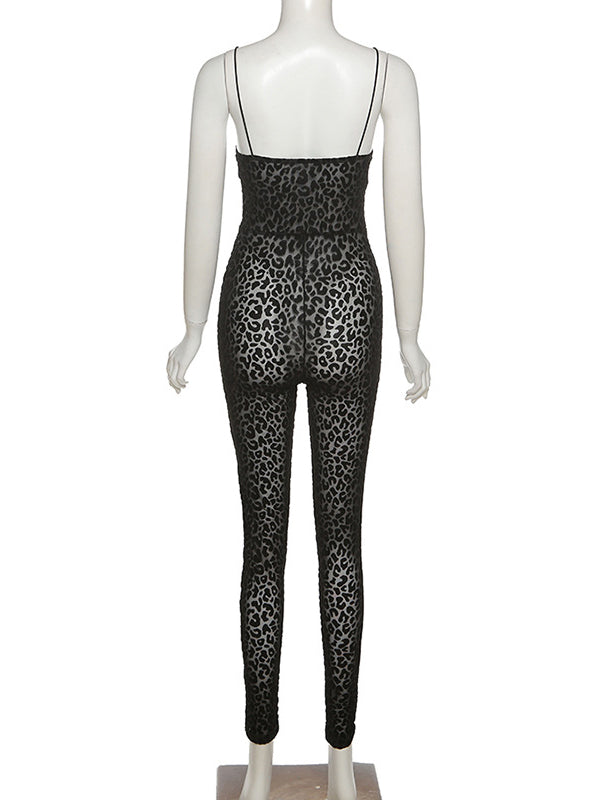 Leopard-Print Mesh Slim-Fit Jumpsuit