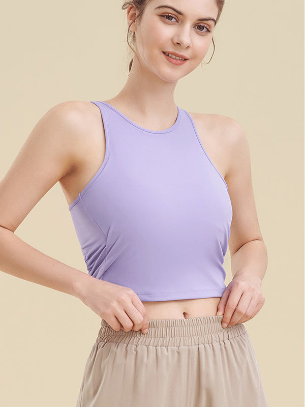 Sleeveless Wrap Bandage Hollow Solid Color Round-Neck Sports Bra