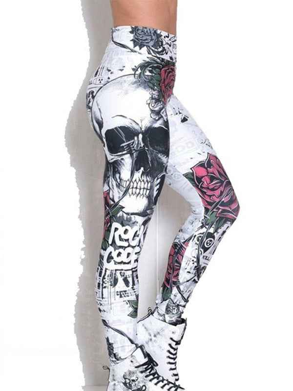 Skull Print Buttock Lifting Tight Fitting Fitness Leggings