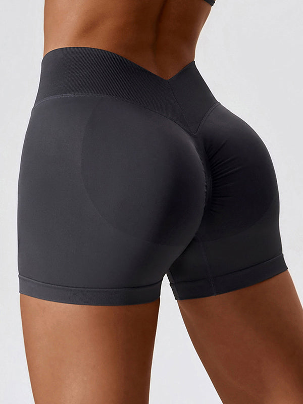 Wrap Solid Color Seamless Tummy Lifting Sports Shorts