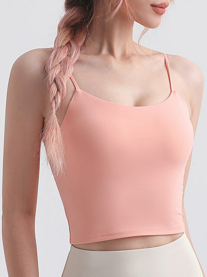 Backless Solid Color Spaghetti-Neck Sports Bra