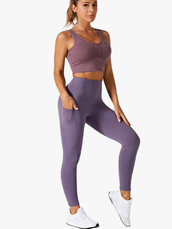 High-Waisted Pockets Wrap Solid Color Leggings