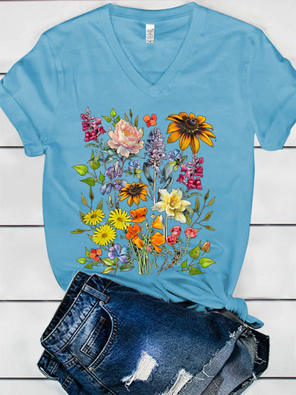 Wildflower Print Women's V-neck T-shirt