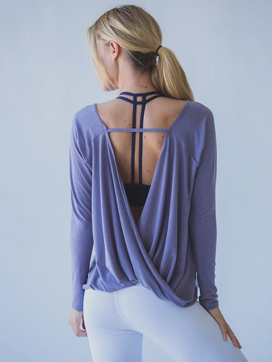 Solid Color Long Sleeves Backless Yoga Tops