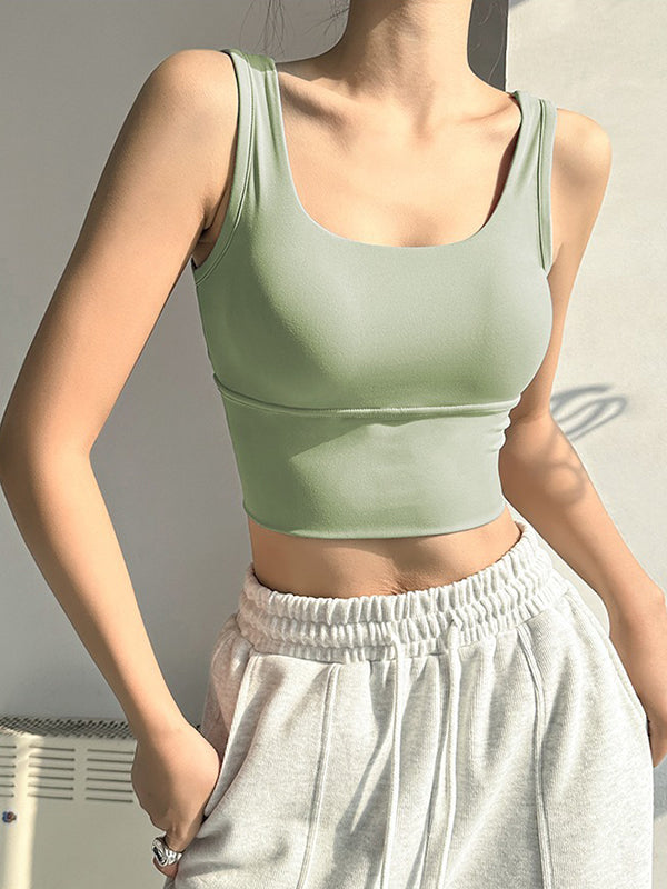 Wrap Back Cross Hollow Square-Neck Sports Bra