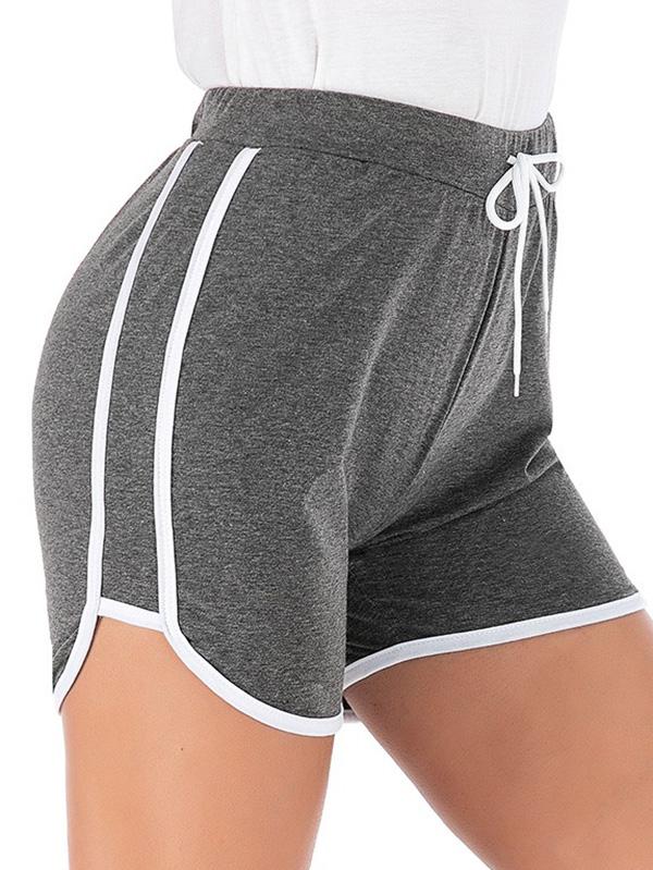 Casual Contrast Color Belted Sports Shorts