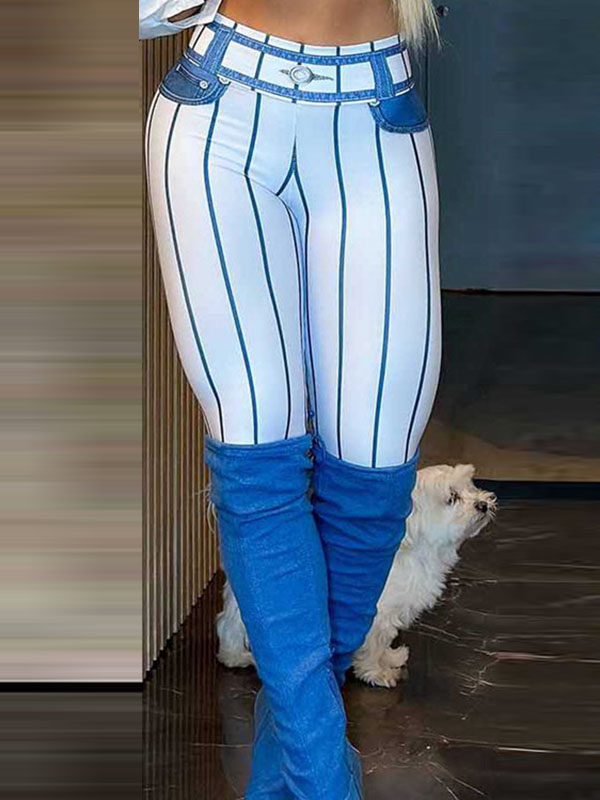 Skinny Wrap Contrast Color Striped Leggings