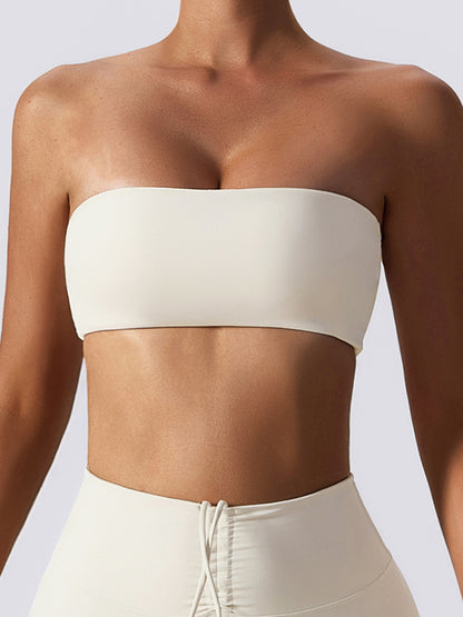 Sleeveless Wrap Non-Slip Solid Color Tube Sports Bra