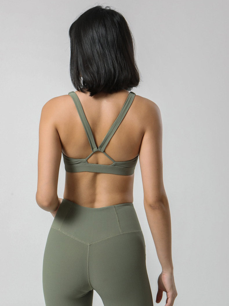 Back Cross Solid Color High-Waisted Bra&Leggings Sports Suits