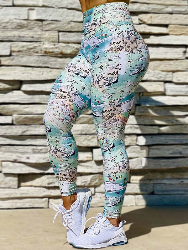 Ocean Printed High-Waisted Flexible Gym Legging