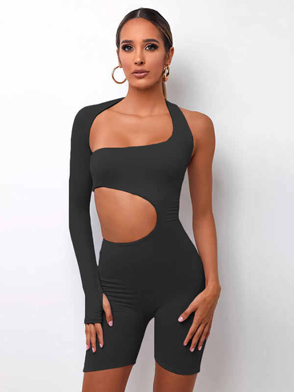 Long Sleeves Tight Backless Hollowing Outs Sports Rompers