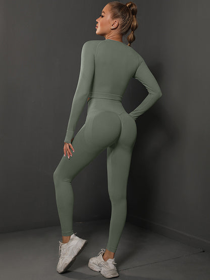 Solid Color Long Sleeve Tee & Leggings Yoga Suits