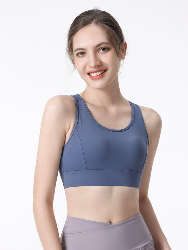 Wrap Hollow Solid Color Spaghetti-Neck Sports Bra