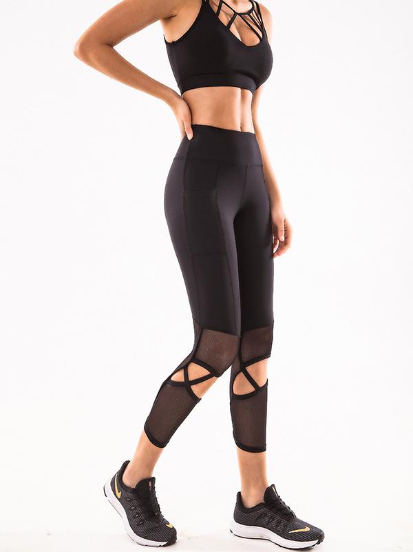 Solid Hollow Wrap Breathable Yoga Leggings