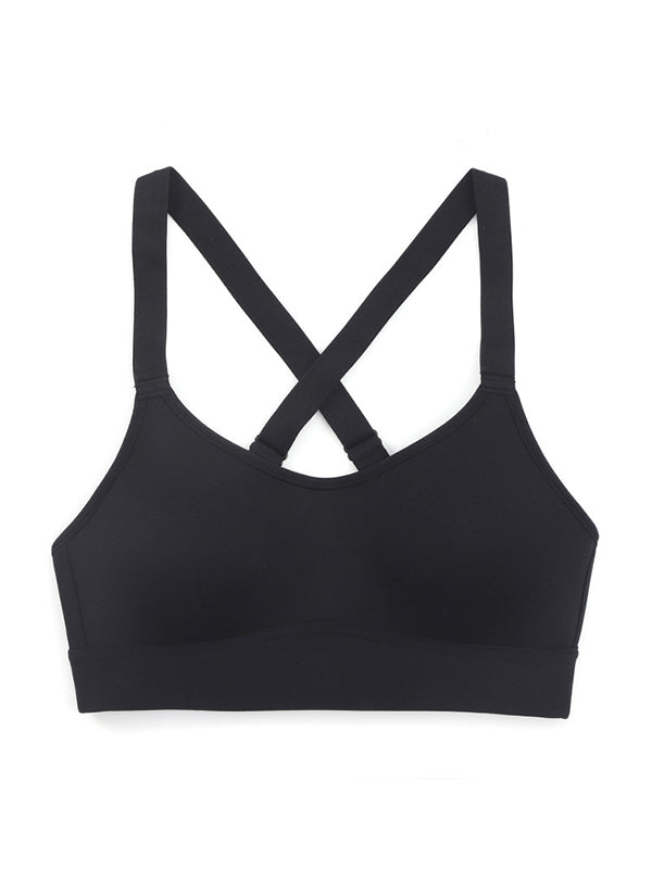 Skinny Wrap Back Cross Color-Block Spaghetti-Neck Sports Bra