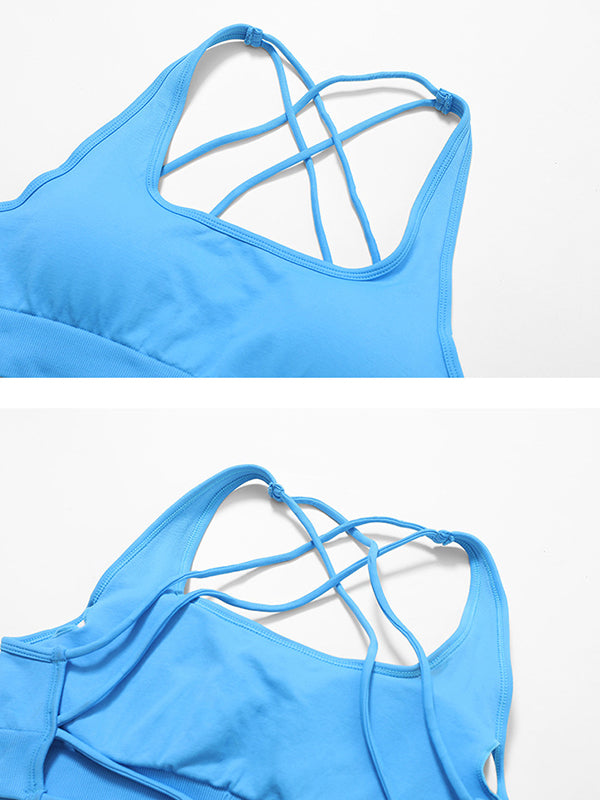 Skinny Wrap Backless Solid Color Halter-Neck Sports Bra