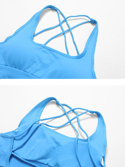 Skinny Wrap Backless Solid Color Halter-Neck Sports Bra