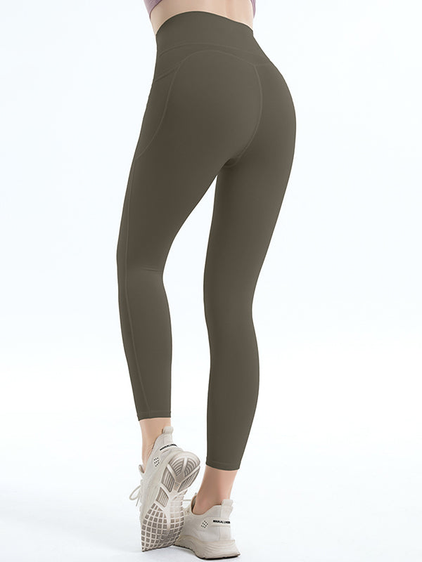 Skinny Leg Wrap High-Waisted Pockets Solid Color Leggings