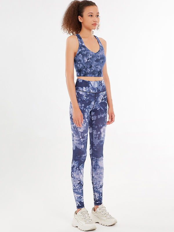 Mesh Floral Printed Bra& Legging Suits