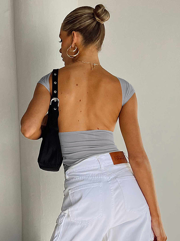 Sleeveless Skinny Backless Solid Color Tank T-Shirts