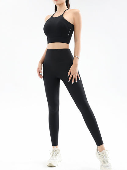 Skinny Wrap Buckle Yoga Tops Solid Color Spaghetti-Neck Bra