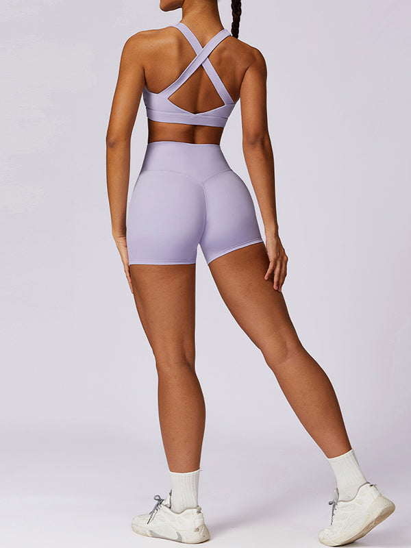 Skinny Leg High-Waisted Solid Color Shorts Sports Shorts