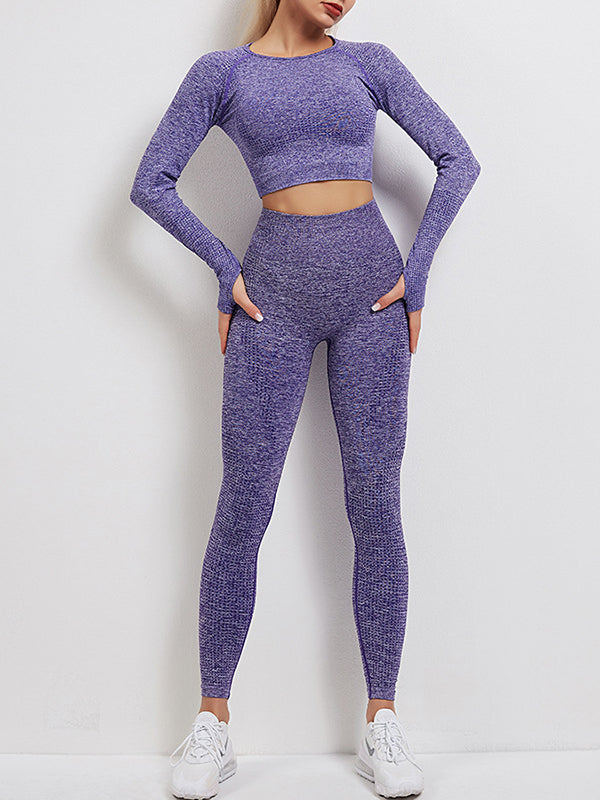 Skinny Wrap Solid Color Round-Neck Yoga Suits