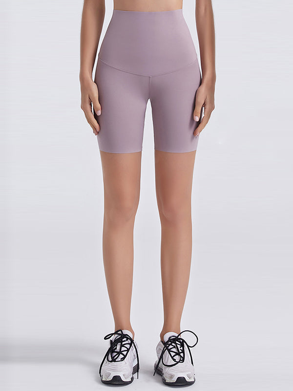 Wrap High-Waisted Solid Color Sports Shorts