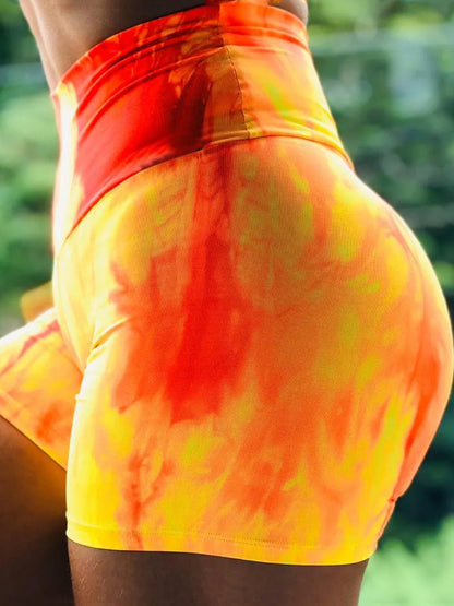 Tie-Dyed Colorful Tight Close Fitting Sport Shorts