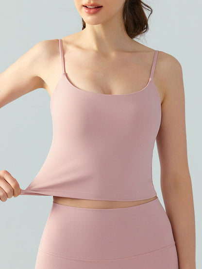 Skinny Wrap Backless Solid Color Spaghetti-Neck Yoga Tops