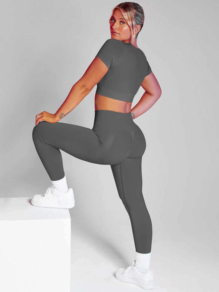 Solid Color Short Sleeves & Leggings Yoga Suit