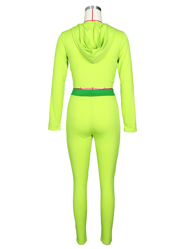 Contrast Color V-Neck Long Sleeve Tight Fashion Yoga Fitness Suits